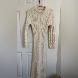 H&M Cream Long Sleeve Cable Knit Maxi Dress